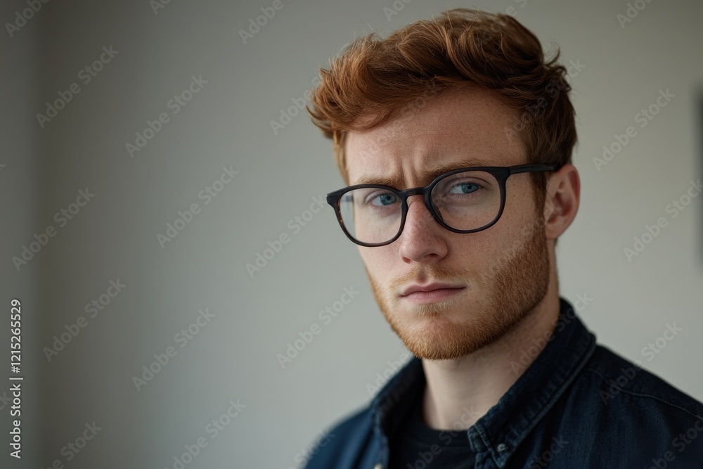 Confident Young Man with Glasses in Casual Attire Posing for a Portrait Confident Young Man with Glasses in Casual Attire Posing for a Portrait