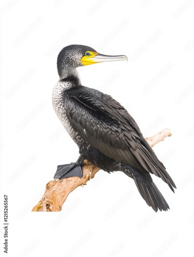 Obraz premium Majestic Cape Town Cormorant on Branch - A majestic Cape Town cormorant perches gracefully on a weathered branch, symbolizing freedom, coastal beauty, wild nature, avian elegance, and the untamed spir