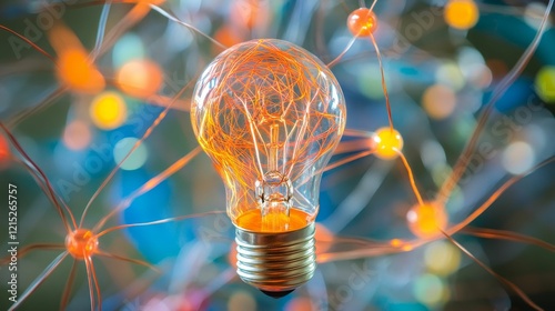 Glowing bulb with connected, glowing, spherical network.
