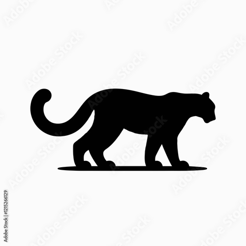 Snow Leopard silhouette in black on a white background