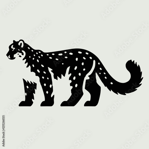 Snow Leopard silhouette in black on a white background