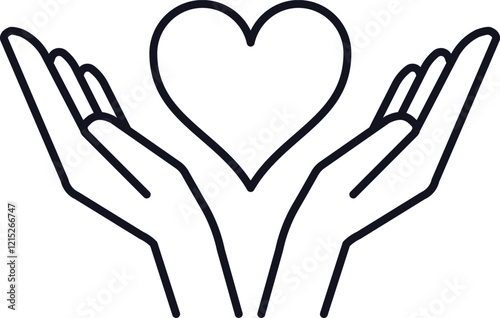 Open hands gently cradling a heart shape, representing love, compassion, and charity, while embodying themes of support, togetherness, and the spirit of giving