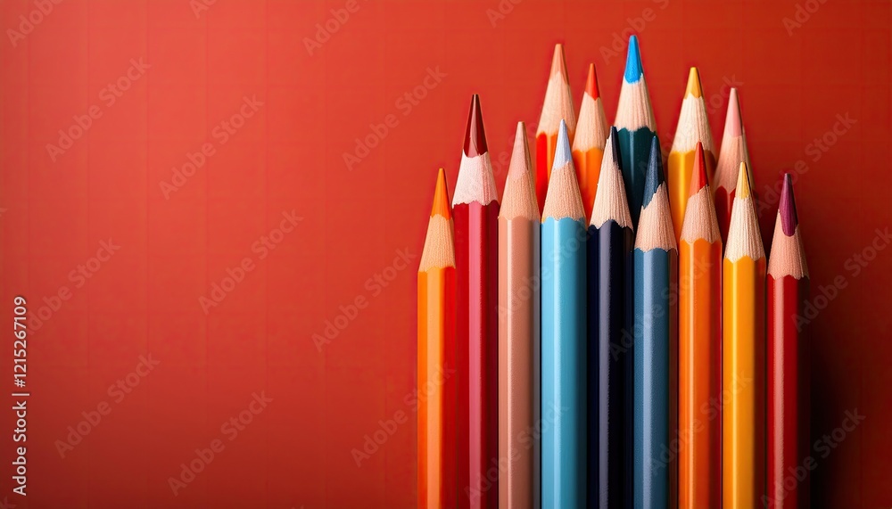 Color pencils isolated on a red background Color pencils isolated on a red background