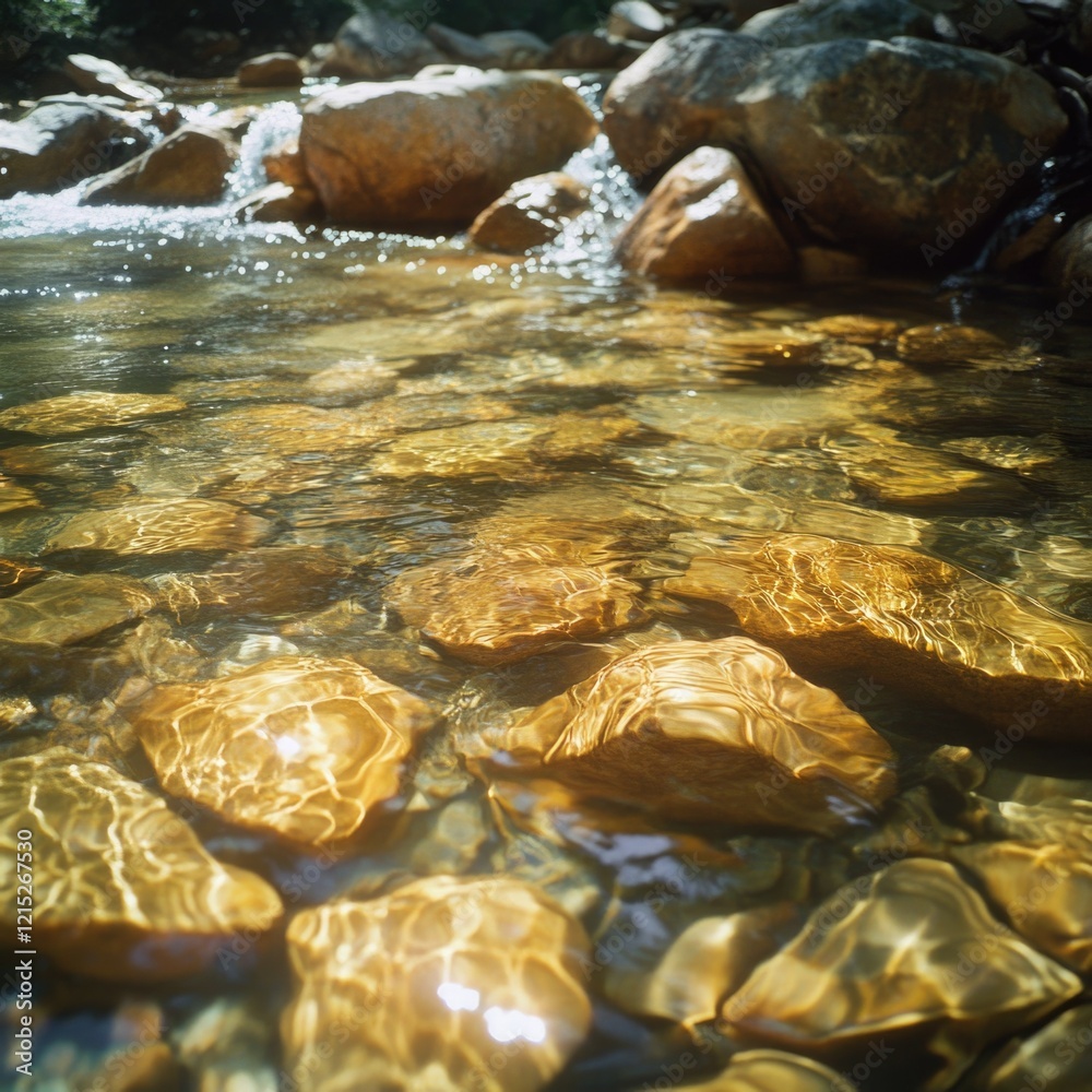 Fototapeta premium Clear Stream Flowing Through Rocky Shoreline