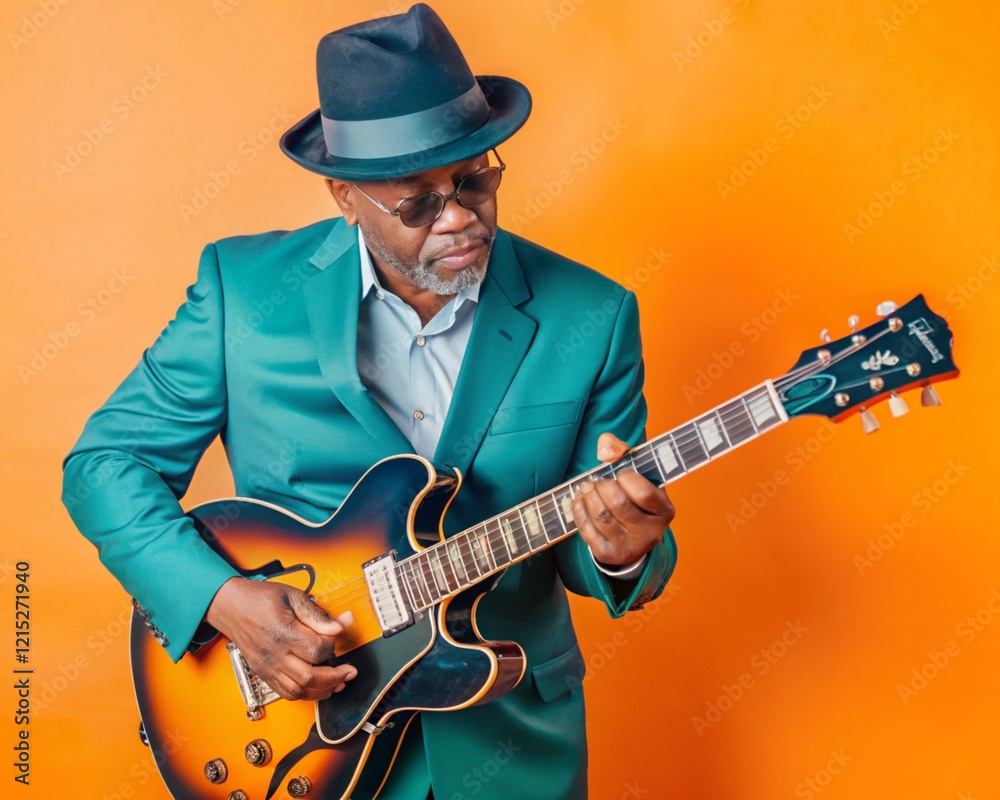 Blues Guitarist Portrait with Guitar for Music Poster Design and Promotion
Blues Guitarist Portrait with Guitar for Music Poster Design and Promotion