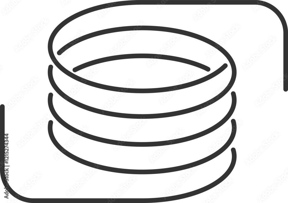 Metallic coils forming a motor machine spiral sign, wire springs and steel curved flexible coils creating a linear spiral silhouette isolated on white Metallic coils forming a motor machine spiral sign, wire springs and steel curved flexible coils creating a linear spiral silhouette isolated on white