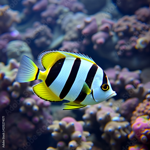 The pacific double saddle butterflyfish or false furcula butterflyfish in sea photo