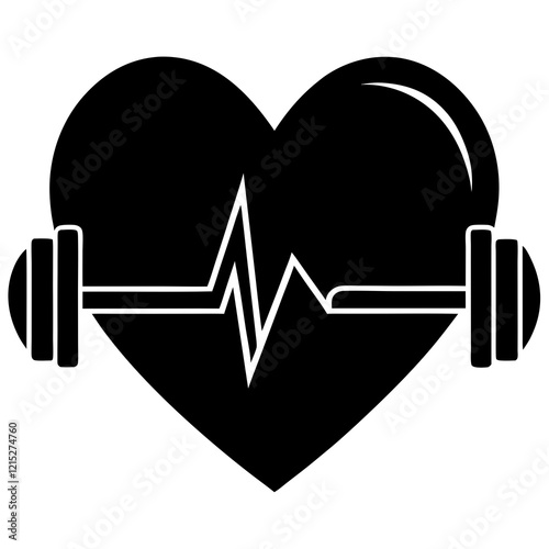 A colorful heart shape with a heartbeat line extending to a pair of dumbbells, emphasizing the energetic and vital aspects of fitness and wellness photo