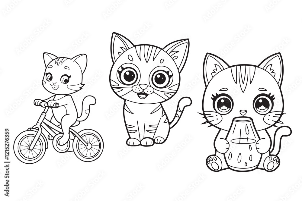 Fototapeta premium cute cat coloring page,smiling cat outline vector,Cat coloring book page illustration for kids 