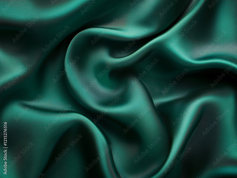 Obraz premium Elegant emerald satin fabric with soft drapes and folds