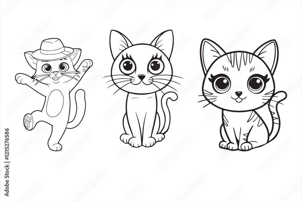 Obraz premium cute cat coloring page,smiling cat outline vector,Cat coloring book page illustration for kids