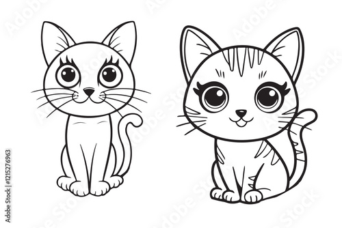 cute cat coloring page,smiling cat outline vector,Cat coloring book page illustration for kids