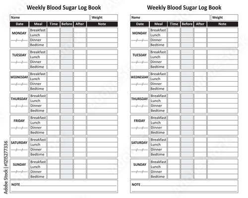 Weekly Sugar Log Book Sheet