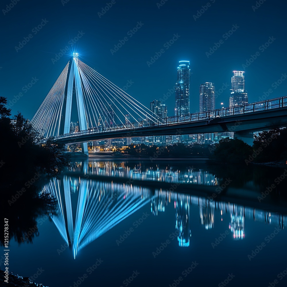 Fototapeta premium city bridge with sunset over skyline view