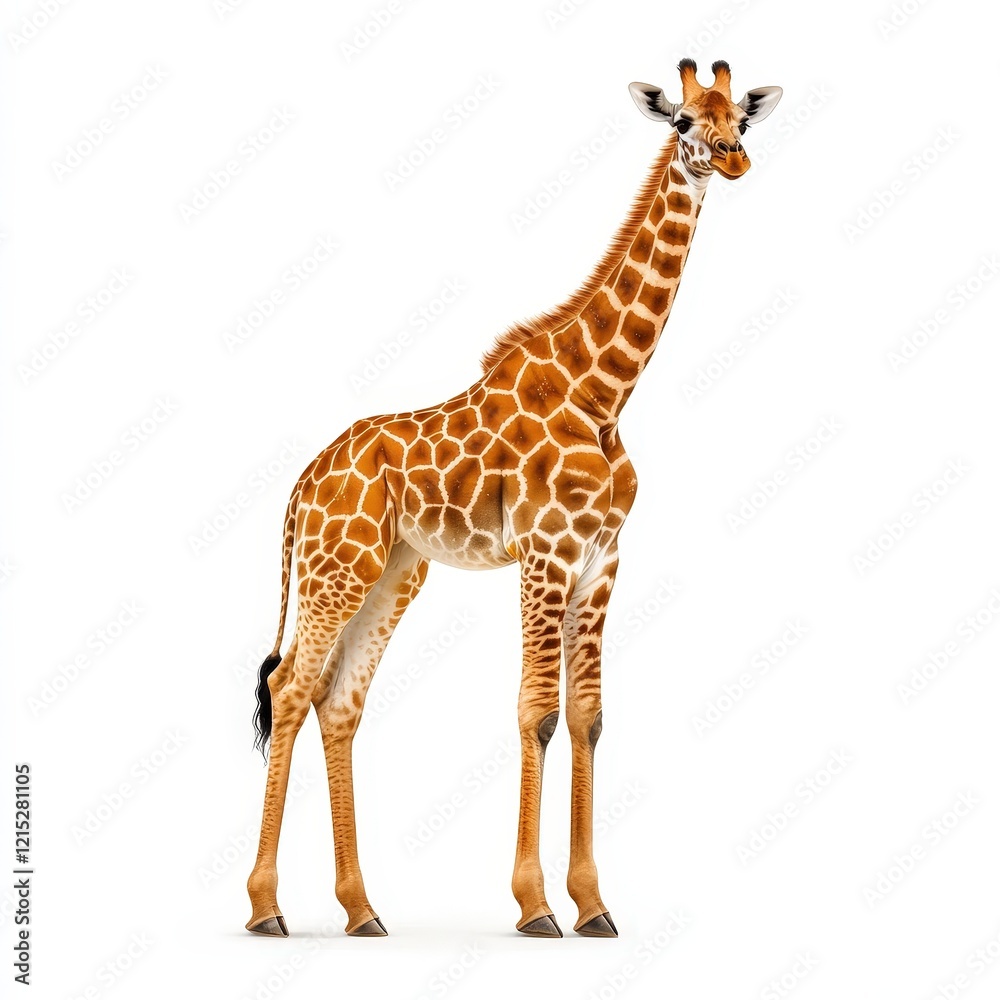 Naklejka premium Adorable Young Giraffe Standing Isolated on White Background.