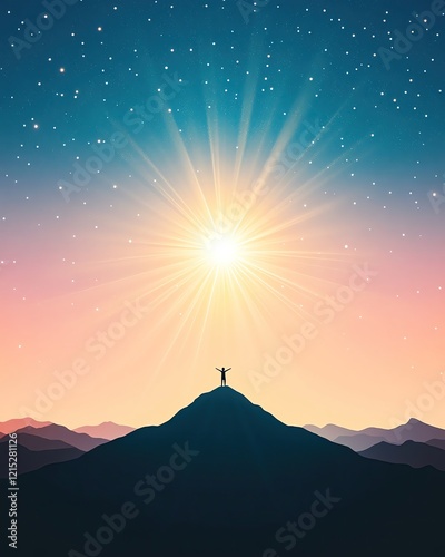 think big to success Person reaching for the stars at sunrise.