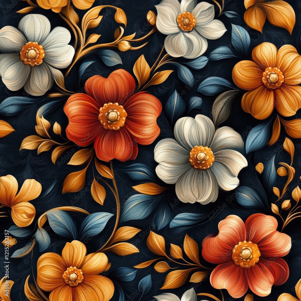 Luxurious Floral Seamless Pattern: Vibrant Blooms in Rich Jewel Tones Luxurious Floral Seamless Pattern: Vibrant Blooms in Rich Jewel Tones