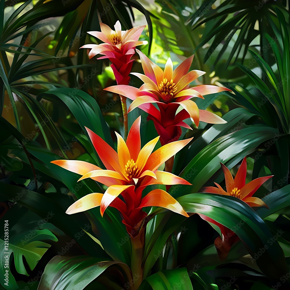 colorful tropical bromeliad in blooming botanical garden colorful tropical bromeliad in blooming botanical garden