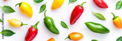 Wallpaper Mural Fresh Jalapeno Peppers on White Background - Vibrant, colorful jalapeno peppers arranged artfully on a pristine white backdrop.  Fresh, spicy, and visually appealing, these peppers symbolize zest, fla Torontodigital.ca