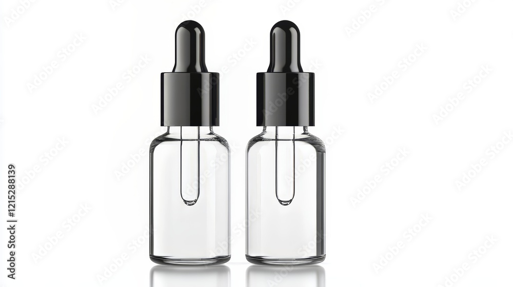 Two Clear Glass Dropper Bottles with Black Lids - Essential Oil, Serum, or Cosmetic Packaging Two Clear Glass Dropper Bottles with Black Lids - Essential Oil, Serum, or Cosmetic Packaging