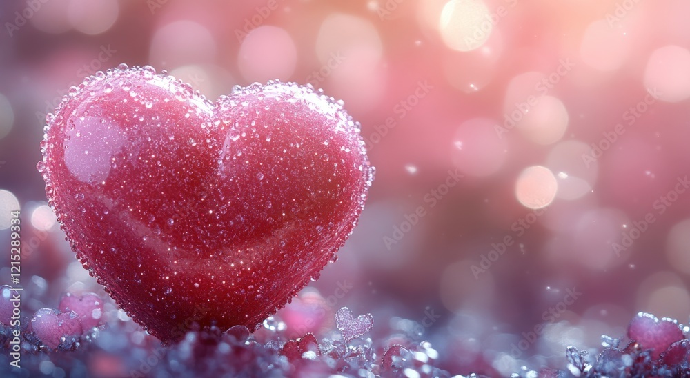 Fototapeta premium Sparkling Dewdrop Heart Romantic Valentine s Day Love Concept
