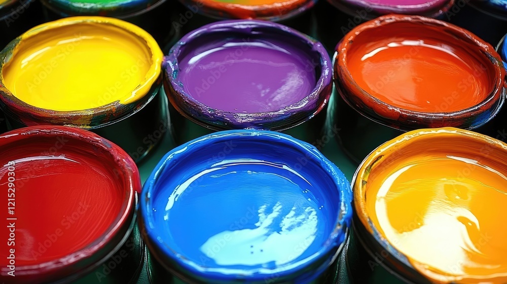 Vibrant Paint Cans Displaying a Spectrum of Colors for Creative Art Projects Vibrant Paint Cans Displaying a Spectrum of Colors for Creative Art Projects