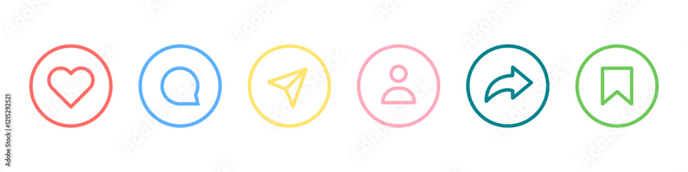 Like, Share, comment and love heart icon buttons. Love, heart, thumb up, comment, share. Vector illustration. Like, Share, comment and love heart icon buttons. Love, heart, thumb up, comment, share. Vector illustration.