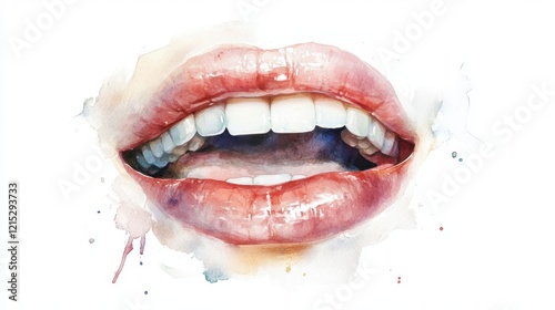 Vibrant watercolor painting of human mouth with open lips and teeth National Dadgum That's Good Day photo
