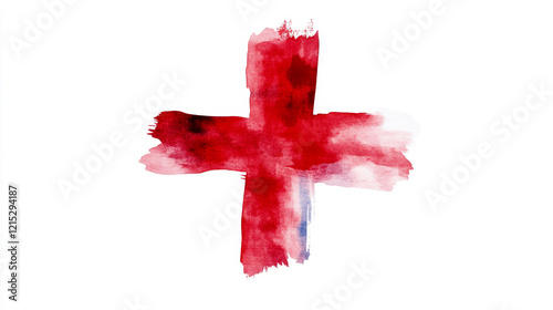 American Red Cross Month Red watercolor cross on white background