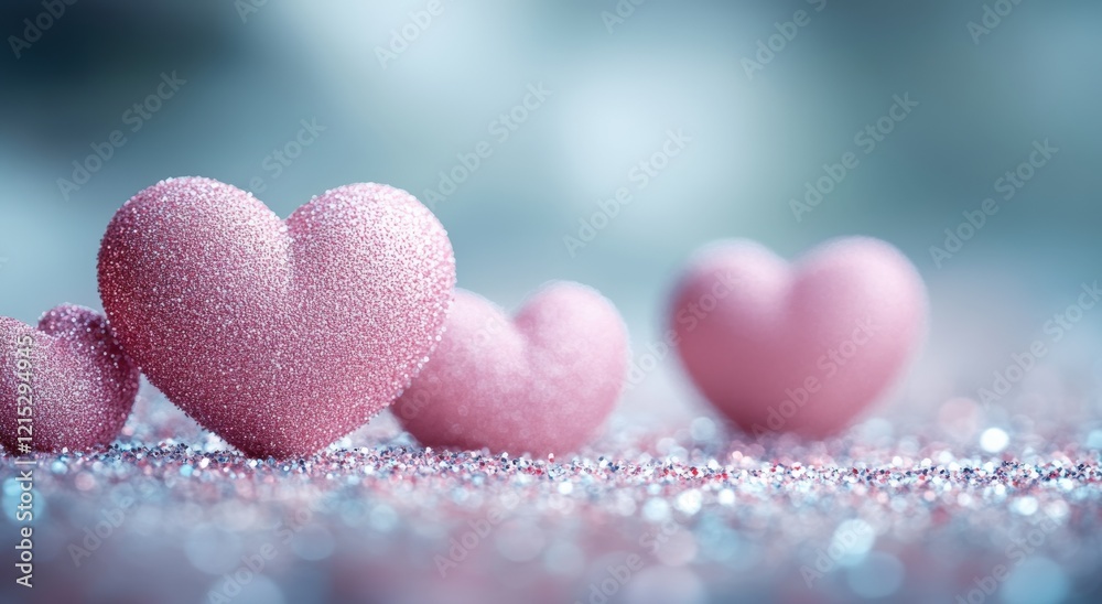 Obraz premium Pink Glitter Hearts on Sparkling Background Valentine s Day Romance