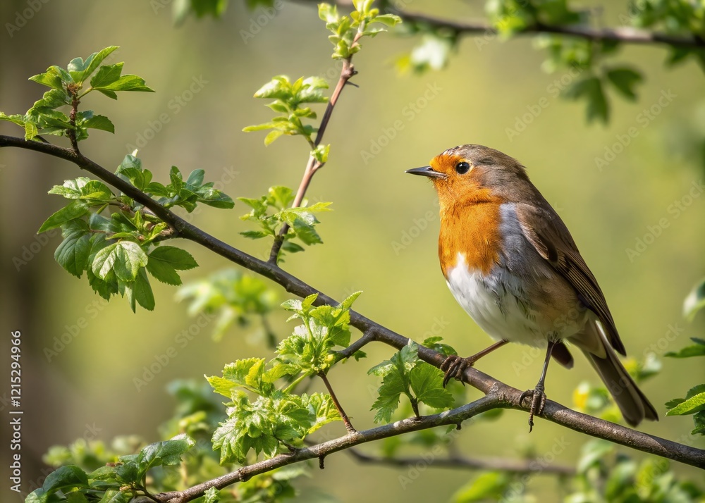 Majestic Robin Bird Posing on Branch, Copy Space, Wildlife Photography Majestic Robin Bird Posing on Branch, Copy Space, Wildlife Photography