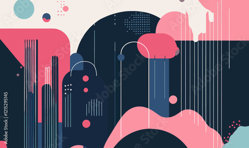 AI-Generated Minimalist Vector Art - Abstract Soundscape in Pink and Blue Tones