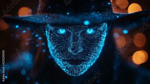 A concept of a gray hat hacker analyzing the balance between ethical hacking and illegal access. 245