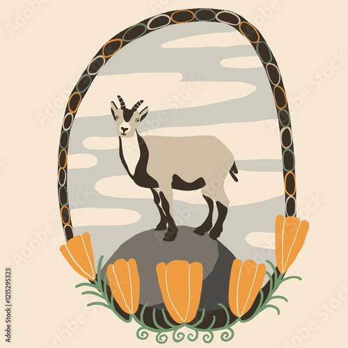 Desert-Inspired Neoprimitive Art Featuring Goat and Floral Motifs