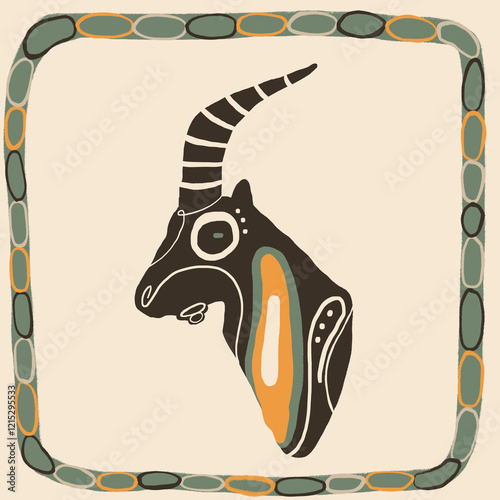 Neoprimitive Desert Animal Art with Geometric Border photo