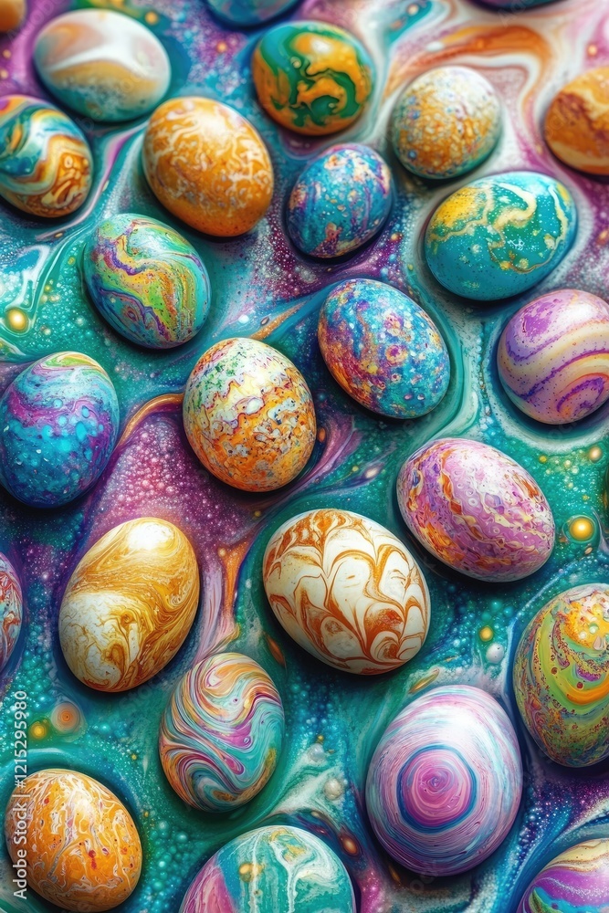 Colorful Marble Easter Eggs on Swirled Background Inspiring Creative Spring Decor Colorful Marble Easter Eggs on Swirled Background Inspiring Creative Spring Decor