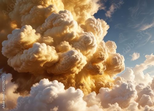 Fluffy and puffy abstract yellow gold cloud formation, puddy, fluffy photo