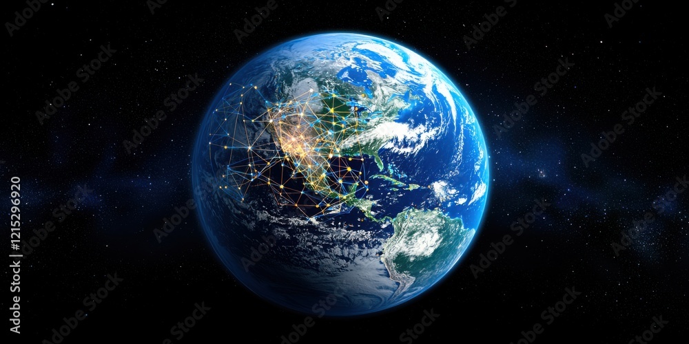Fototapeta premium Global connectivity revolution earth in focus digital networks outer space satellite view technological advancement