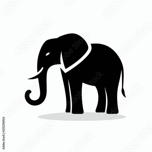 Elephant silhouette in black on a white background