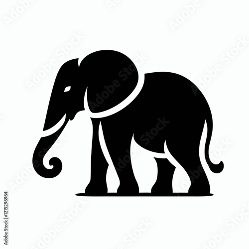 Elephant silhouette in black on a white background