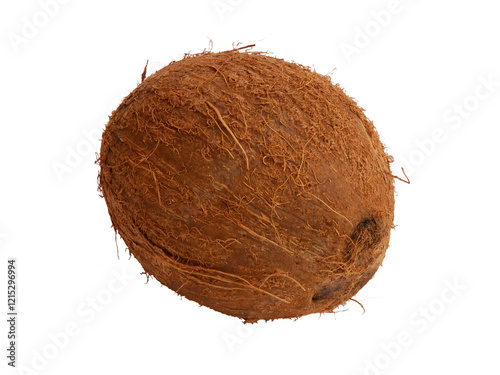 Peeled coconut isolated on transparent layered background.