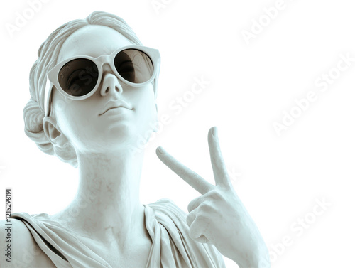 Isolated Statue Woman with Sunglasses and Peace Sign