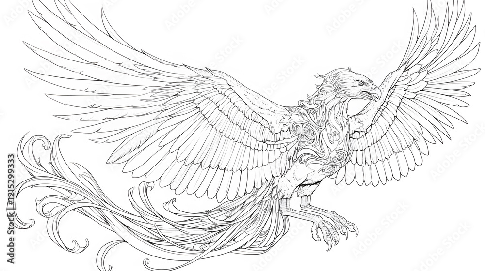Naklejka premium Phoenix line drawing illustration