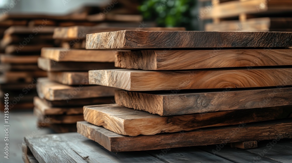collection of neatly stacked wooden planks is displayed in a workshop. These planks exhibit varied textures and shades, indicating potential for furniture or artistic projects collection of neatly stacked wooden planks is displayed in a workshop. These planks exhibit varied textures and shades, indicating potential for furniture or artistic projects