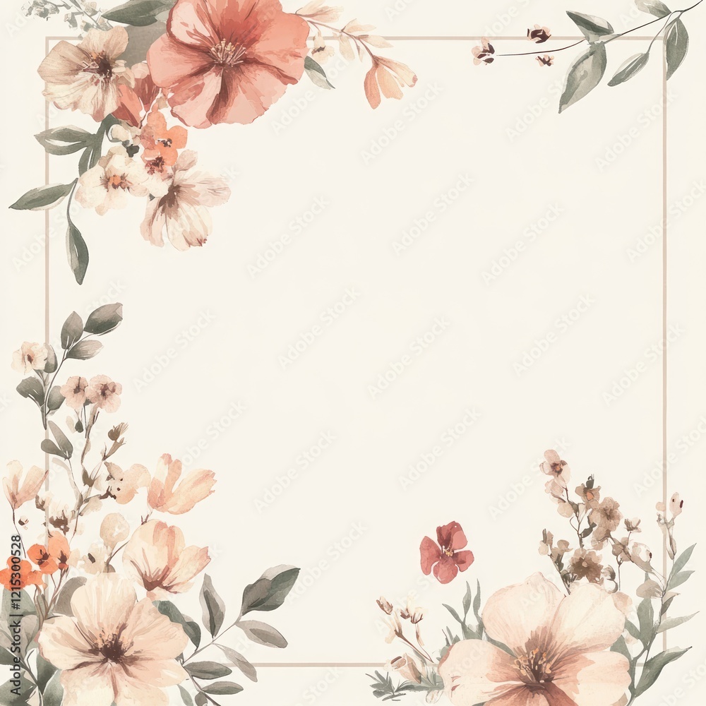 Fototapeta premium Watercolor Floral Frame Delicate Blooms Elegant Design