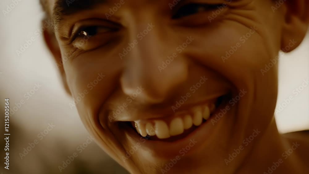 Capturing joy in a close-up smile during a sunny outdoor gathering Capturing joy in a close-up smile during a sunny outdoor gathering
