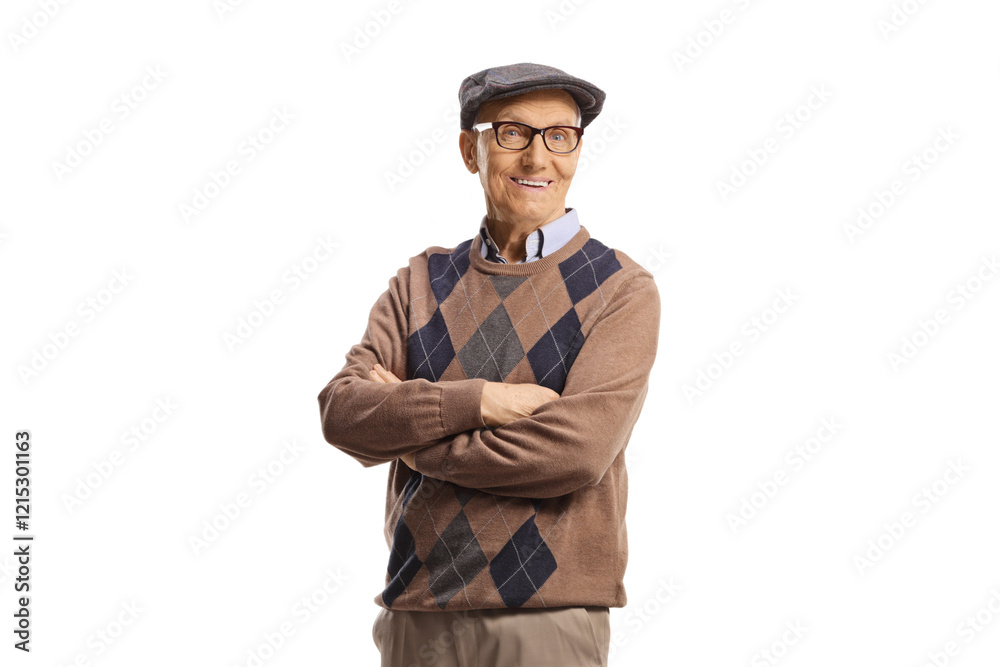 Smiling casual elderly man posing with crossed arms Smiling casual elderly man posing with crossed arms