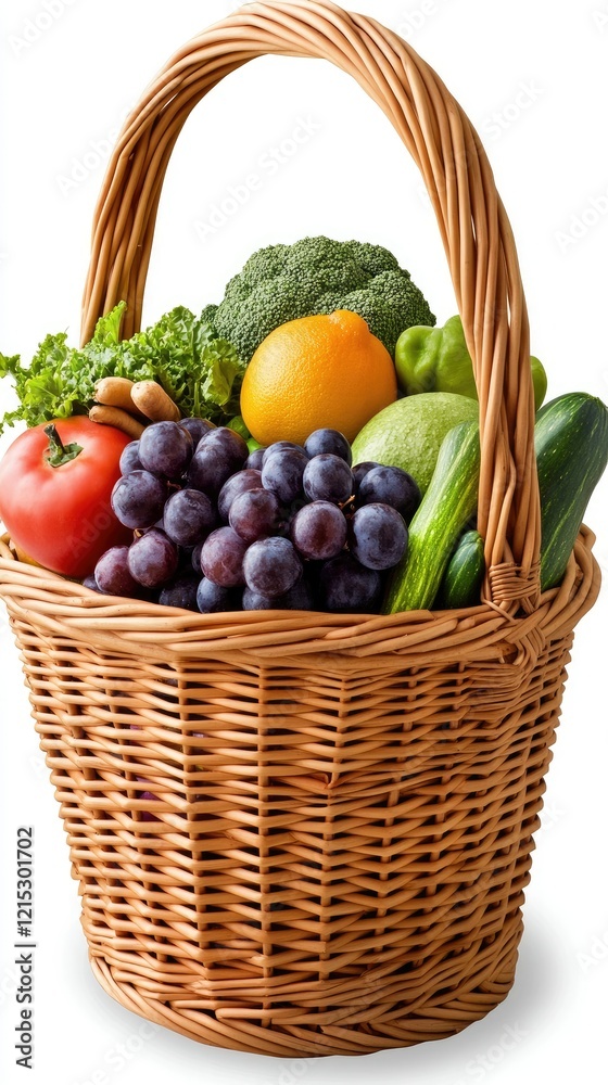 Freshly picked basket filled with vibrant vegetables and fruits ready for cooking or healthy snacking Freshly picked basket filled with vibrant vegetables and fruits ready for cooking or healthy snacking