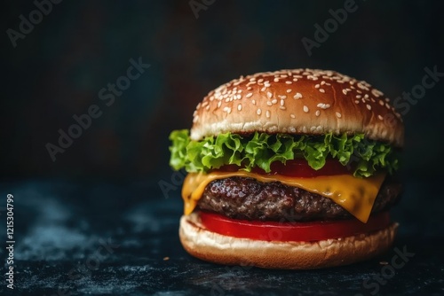 hamburger on a black background HD 8K wallpaper Stock Photographic Image