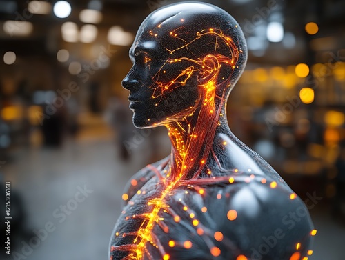 Glowing human anatomy, nervous system, 3D render. photo